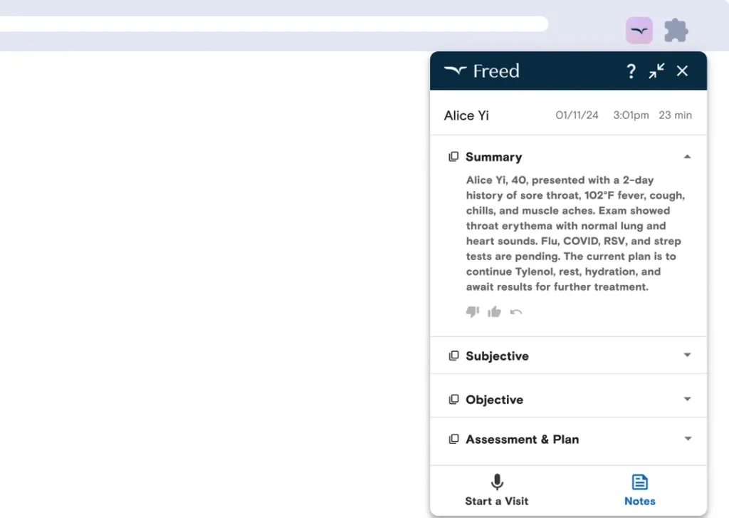 Generate notes with Freed AI Extension