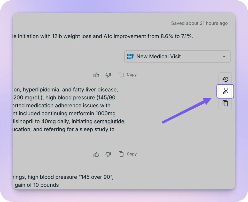 Accessing Magic Edit button at the top of any Freed-generated note